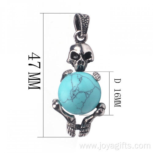 Natural Turquoise Ball Silver Alloy Skull Pendant